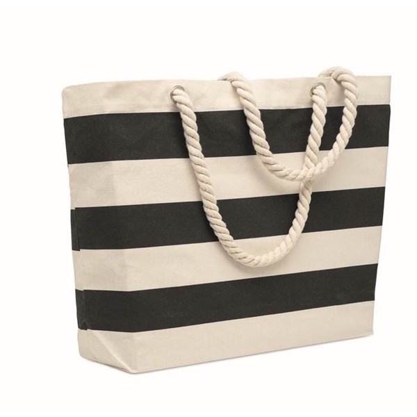 Obrázky: Pruhovaná čierna bavlnená plážová/nákupná taška