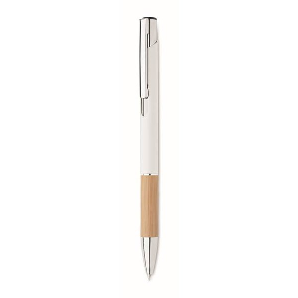 Obrázky: Hliníkové pero s bambusovým úchopom, biela, MN