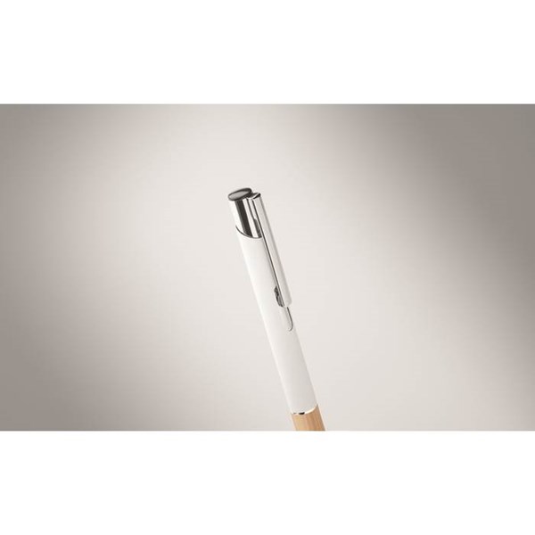 Obrázky: Hliníkové pero s bambusovým úchopom, biela, MN, Obrázok 2