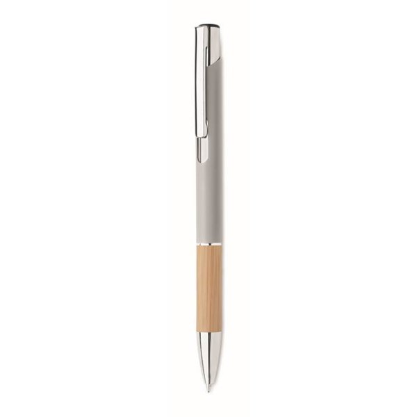 Obrázky: Hliníkové pero s bambusovým úchopom, striebor. MN