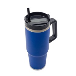 Obrázky: Modrý nerezový termohrnček 900 ml so slamkou