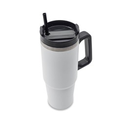 Obrázky: Biely nerezový termohrnček 900 ml so slamkou