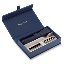 Obrázky: PP WATERMAN Expert Black GT + modré kožené puzdro