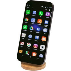 Obrázky: Čierny stojan na telefón z plastu a bambusu